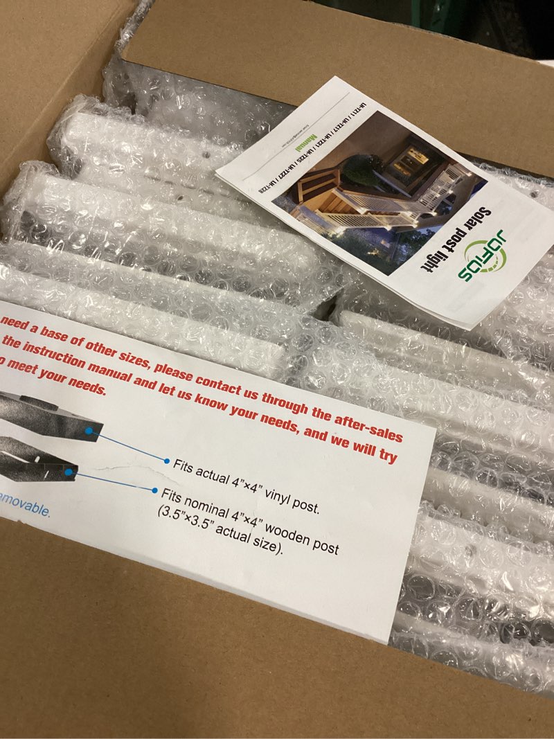 Condition photo showing New/Like New for solar post cap lights outdoor 12pack, waterproof fence post solar lights for 4x4 5x5 6x6 wood/vinyl posts, white deck post lights with 2 color modes decorate garden patio porch backyard white 12
