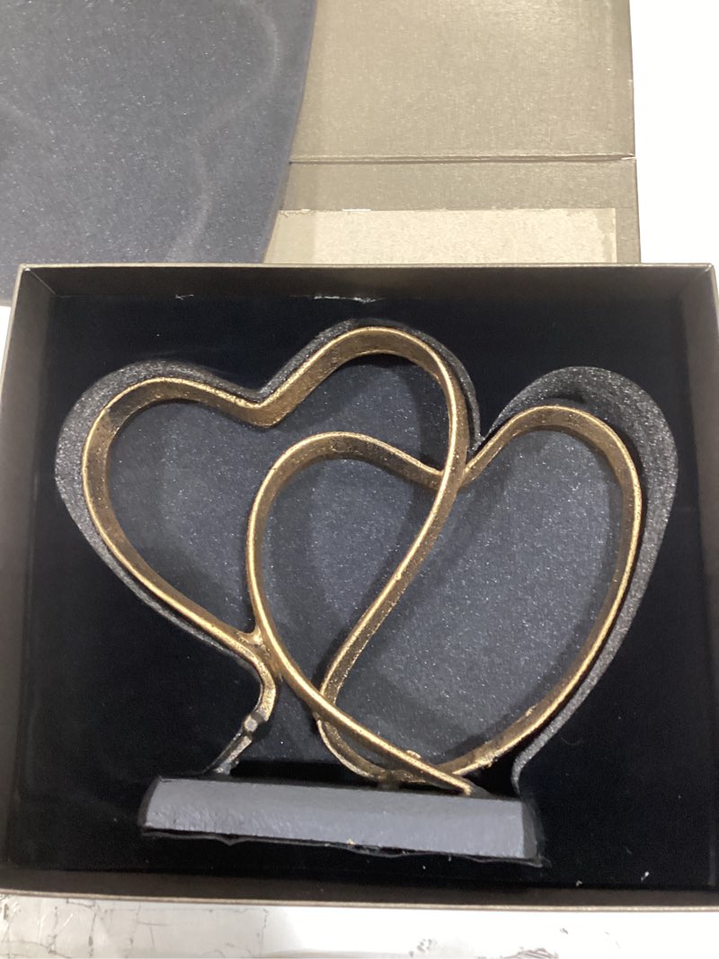 Condition photo showing As Is for Wedding Anniversary Couples Gift - Two Hearts and Cross Iron Sculpture, Heart Decoration Gift for Her and Him, 1st to 50th or 60th Anniversary, Includes Present Box and Poem Card
