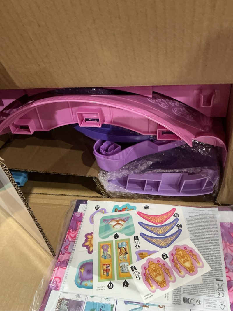 Condition photo showing As Is for (used)mattel disney princess toys, ultimate castle 4 ft tall with lights & sounds, 3 levels, 10 play areas and 25+ furniture & pieces, inspired by disney movies modern