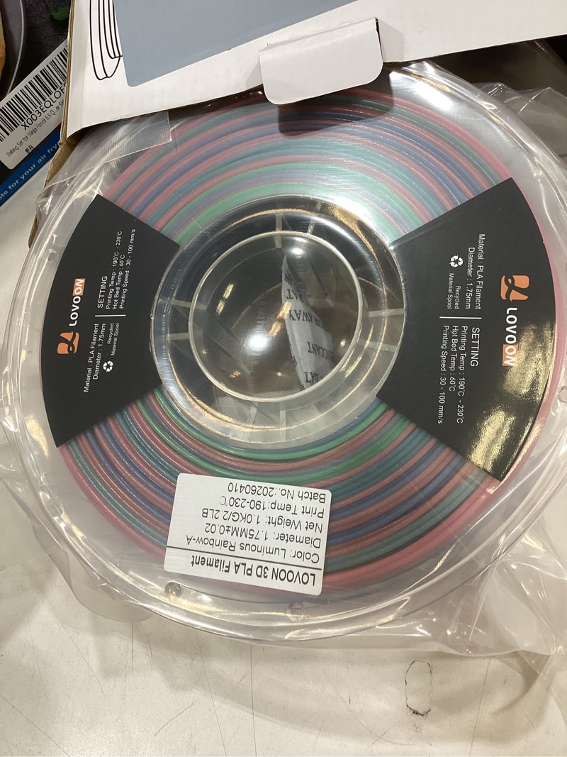 Condition photo showing Good Condition for lovoon 3d printer filament luminous glow rainbow pla,magic irradiative 3d pla filament 1.75mm, for halloween and christmas decorations, glow-rainbow 6,1kg(2.2lbs)/spool luminous rainbow 1 kg