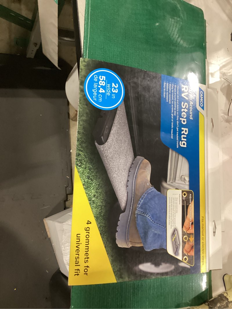 Condition photo showing New/Like New for camco wrap around step rug- protects your rv from unwanted tracked in dirt, works on electrical and manual rv steps - extra large (green) (42933)