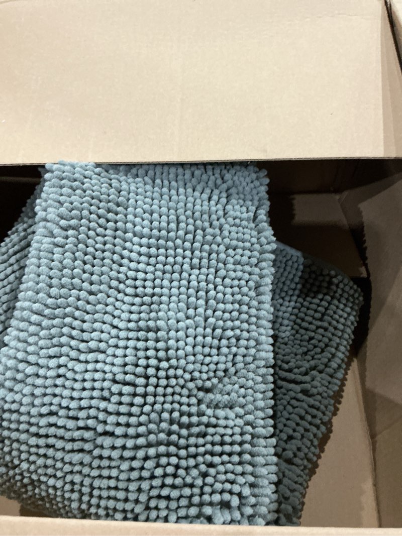 Condition photo showing As Is for bathroom rugs, extra-thick memory foam bath mat, ultra-soft chenille microfiber, highly absorbent, machine washable, shaggy bath mats for bathroom, non-slip