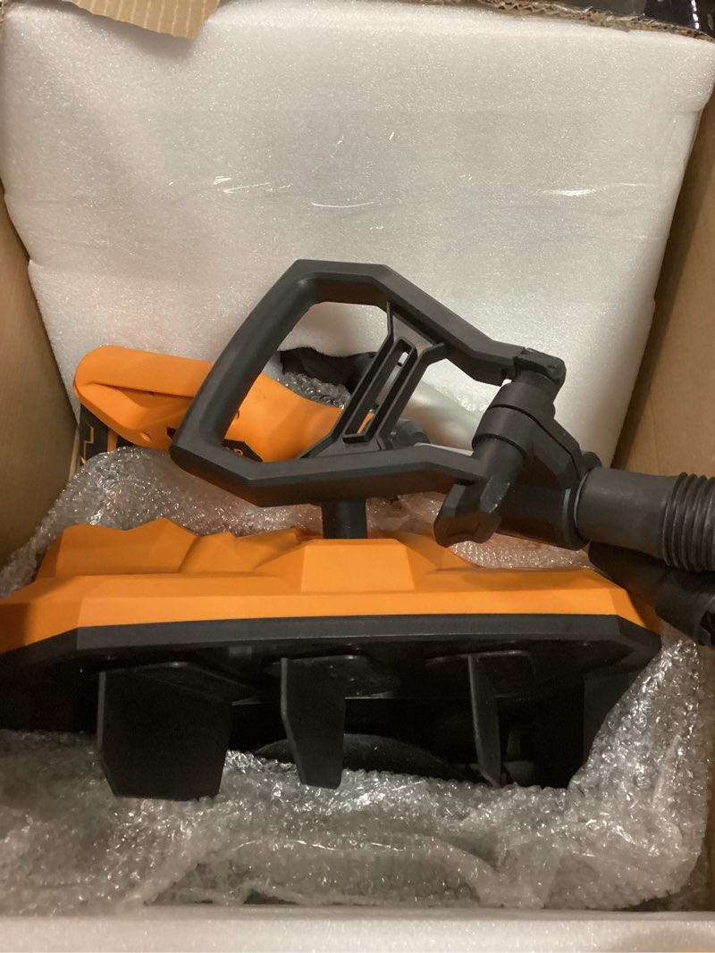 Condition photo showing As Is for Brushless Cordless Snow Shovel 12", 20V 2X 4.0AH Batteries Snow Blower, 20FT Snow Throws, 6" Deep, Powerful Electric Snow Removal with Adjustable 90° Directional Plate &Handle for Driveway orange