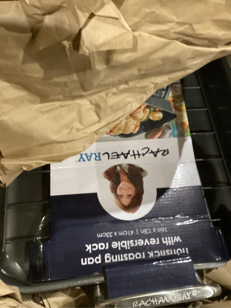 Condition photo showing Good Condition for Rachael Ray Bakeware Nonstick Roaster/Roasting Pan with Reversible Rack, 16.5 Inch x 13.5 Inch, Gray