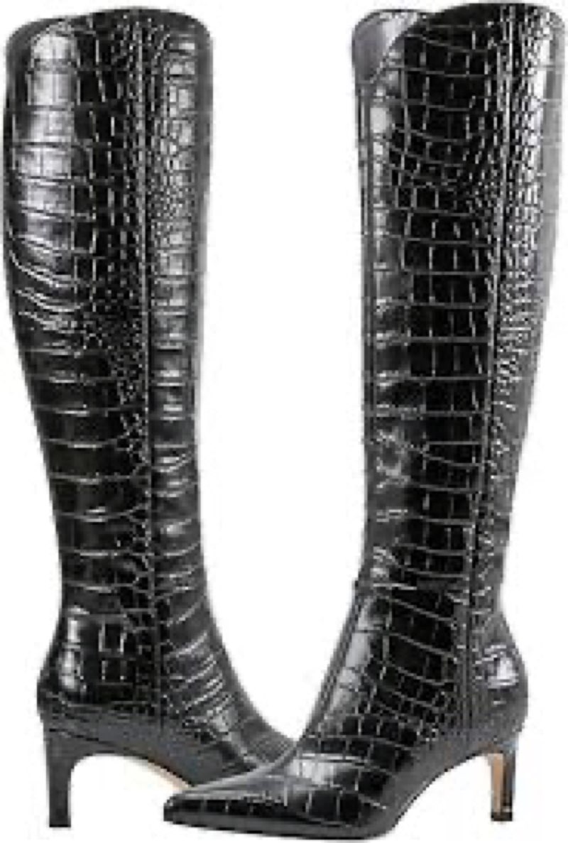 Marc Fisher LTD Women's QUINNIE Knee High Boot, Black Leather Croco 001, 7
