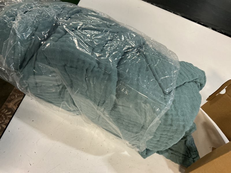 Condition photo showing New/Like New for emme cotton blanket twin xl for bed soft muslin blankets 66"x90" lightweight breathable layering bedspread coverlet all season gauze, teal twin xl 01 - teal