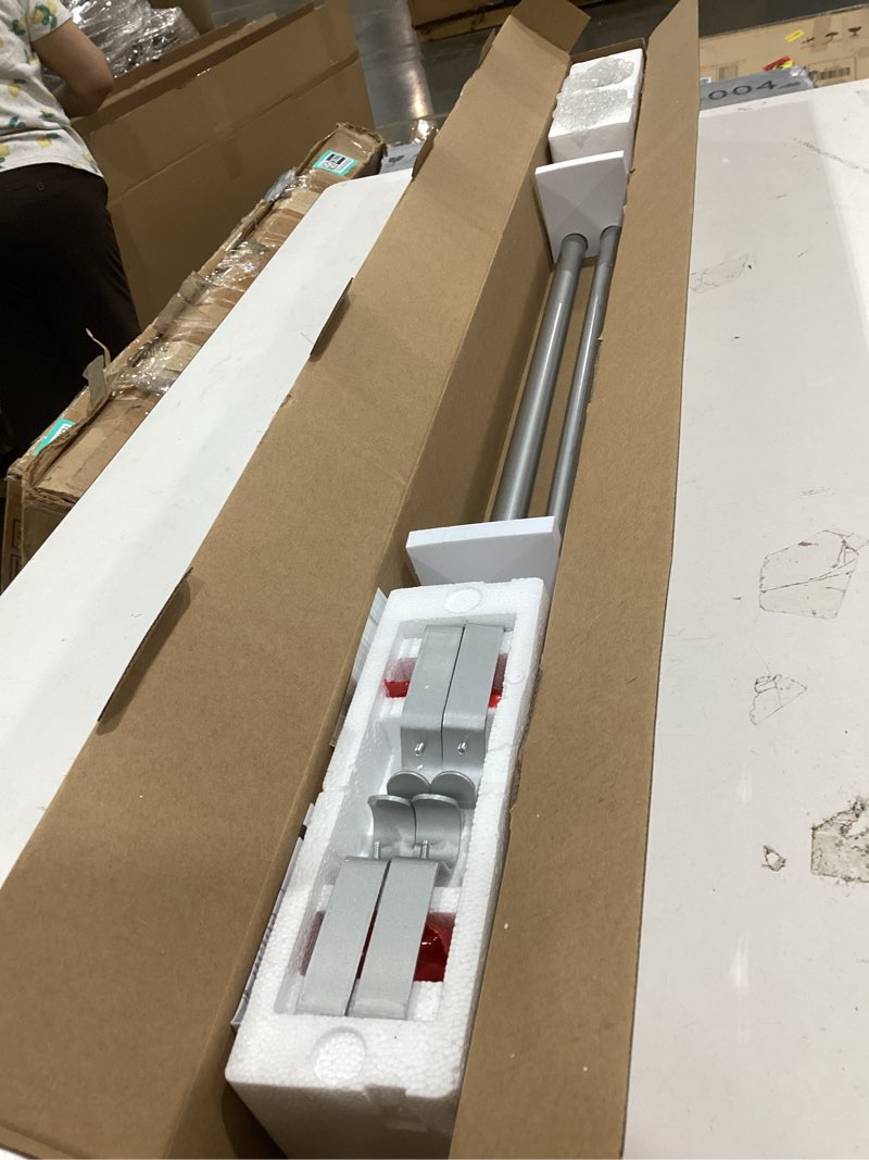 Condition photo showing New/Like New for 1 inch curtain rods 72 to 144 inches (6 to 12 ft) telescoping single drapery rod, usfook heavy duty curtain rods for windows with silver decorative translucent finials 72-144" silver