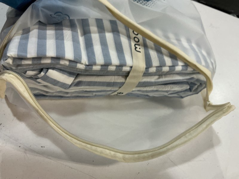 Condition photo showing New/Like New for moomee striped duvet cover set 100% washed cotton linen like textured breathable durable soft comfy (cornflower blue white classic stripes, king 104"x90") classic stripes - cornflower blue/ white (no comforter) king (104"x90")