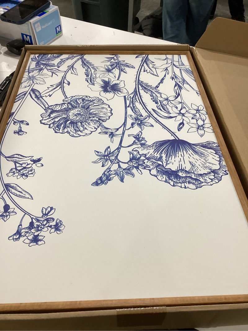 Condition photo showing As Is for Tinonedraw Large Classic Chinoiserie Flower Framed Canvas Wall Art Set, Navy Blue and White Floral Wall Decor, Minimalist Neutral Botanical Art Printing for Living Room Bedroom Office Dorm 16"x24"x3 Classic Chinoiserie Flower 24L" x 16W"