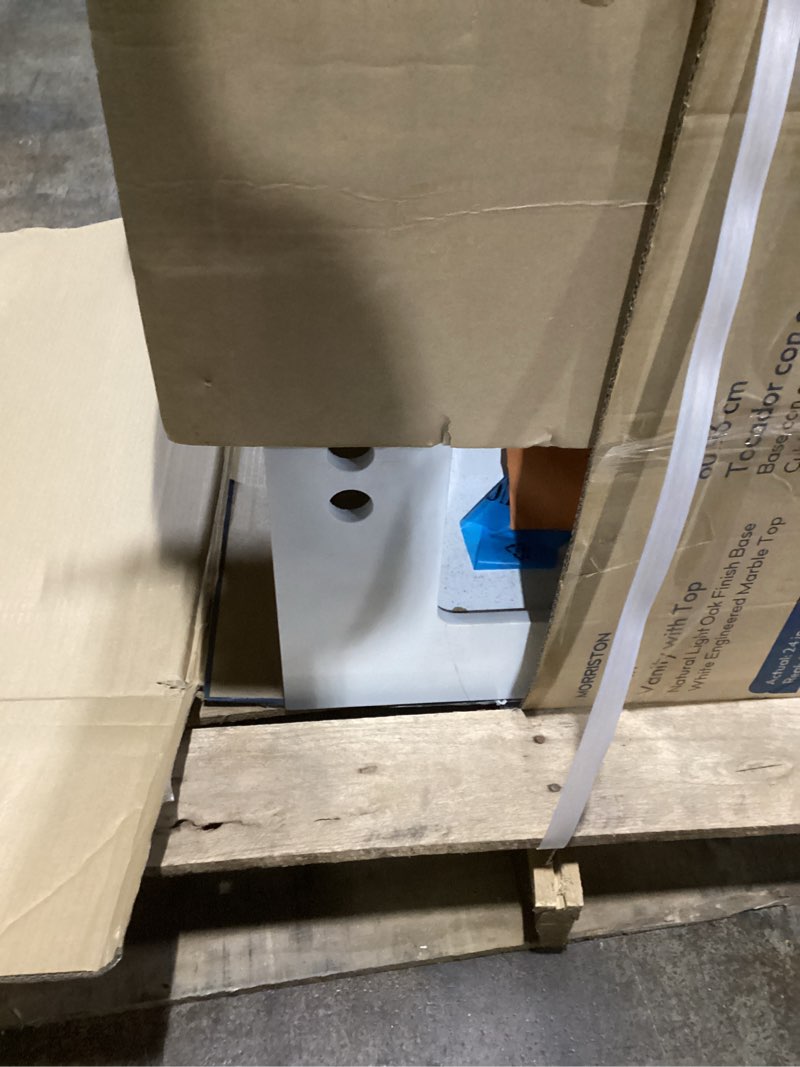 Condition photo showing As Is for 100+ bought last week style selections morriston 24-in light natural oak undermount single sink bathroom vanity with
