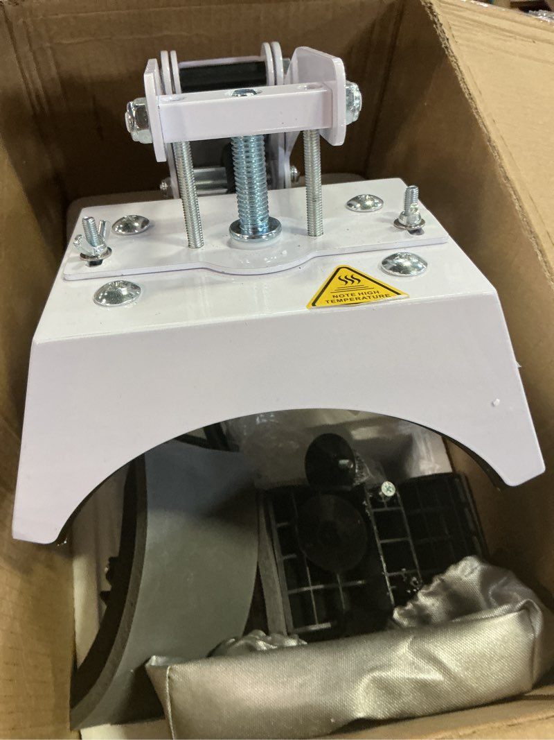 Condition photo showing As Is for vevor hat heat press machine, with 2 interchangeable platens and caps stretcher, precise temperature & time control, heat press for hats and caps, for htv iron on and sublimation projects, white