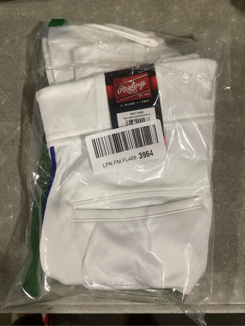Condition photo showing New/Like New for rawlings | men’s launch series baseball pants | pro taper fit | adult sizes | piped | multiple colors small white / royal