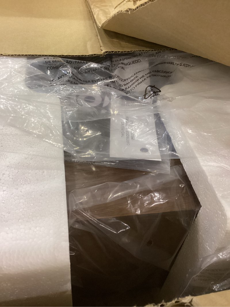 Condition photo showing As Is for SoulBox S1 Vinyl Record Player with Stereo Speakers, Turntable with Built-in Preamp, S-Shaped Tonearm, 33/45 RPM - Walnut