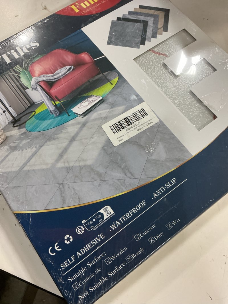 Condition photo showing New/Like New for funstick matte grey peel and stick floor tile stickers waterproof 12x12 inch 15 pack pink marble self adhesive vinyl flooring peel and stick floor tiles for bathroom kitchen laundry room removable box of 15 tiles white grey