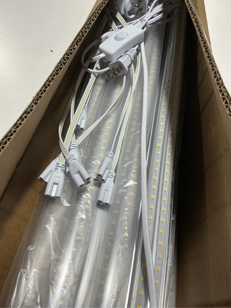 Condition photo showing Good Condition for 12-pack t8 led shop light 4ft, 42w 6300 lumen 5000k daylight, 4 years warranty, linkable and plug and play lights for garage ceiling workshop commercial lighting, non-dimmable 5000k 12 pack