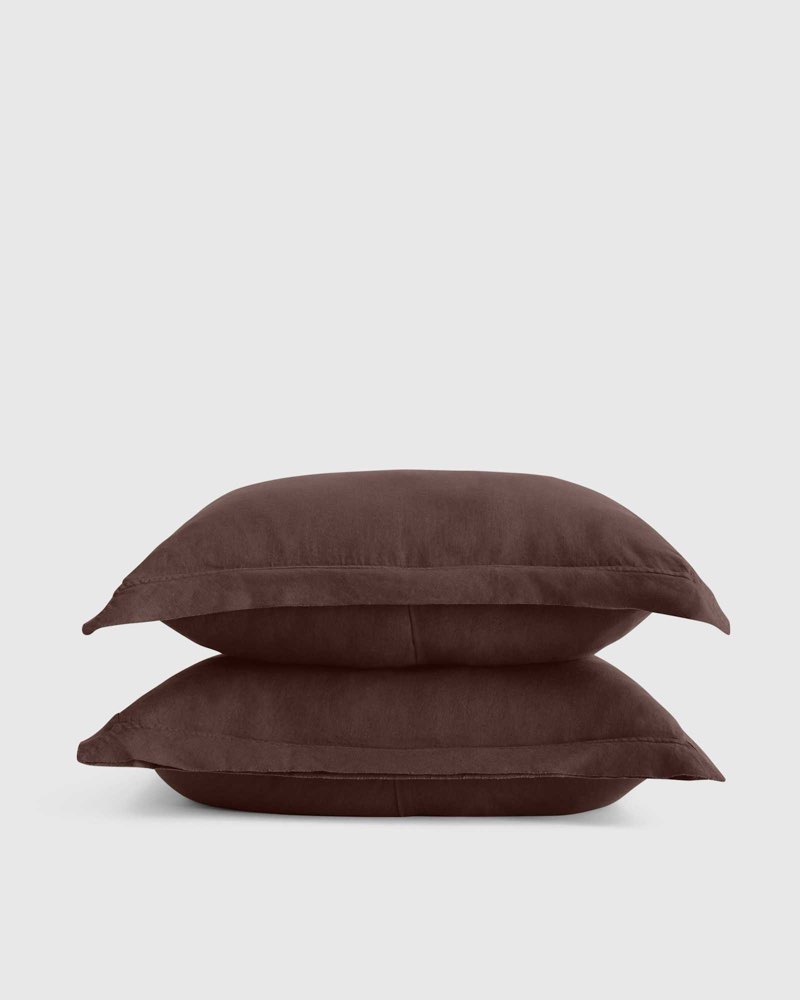 quince european linen double flange sham set, standard, espresso 2 pieces