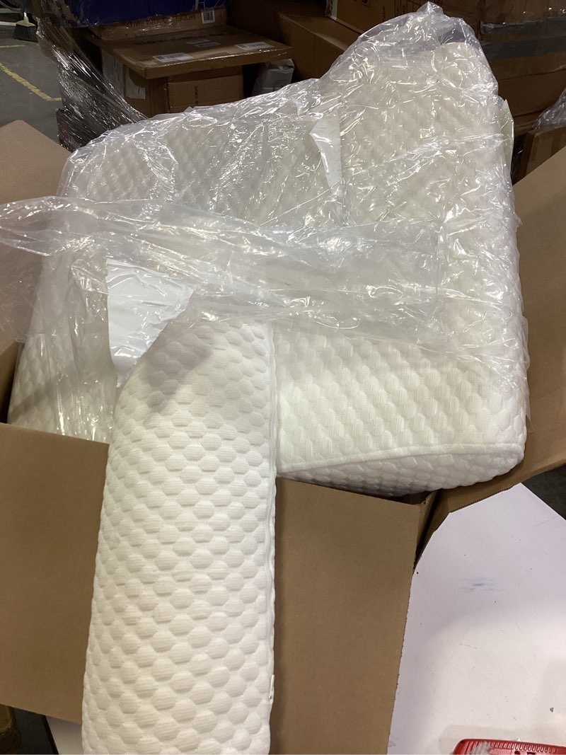 Condition photo showing Good Condition for Bedluxe Wedge Pillow, 10 inch Bed Wedge Pillow for Headboard, Pillow Wedge for Acid Reflux Relief, Sleeping, Back Pain Relief, Snoring, Triangle Pillow Wedge - Cooling Memory Foam Top, White/Grey 24*24*10 Inch White Grey