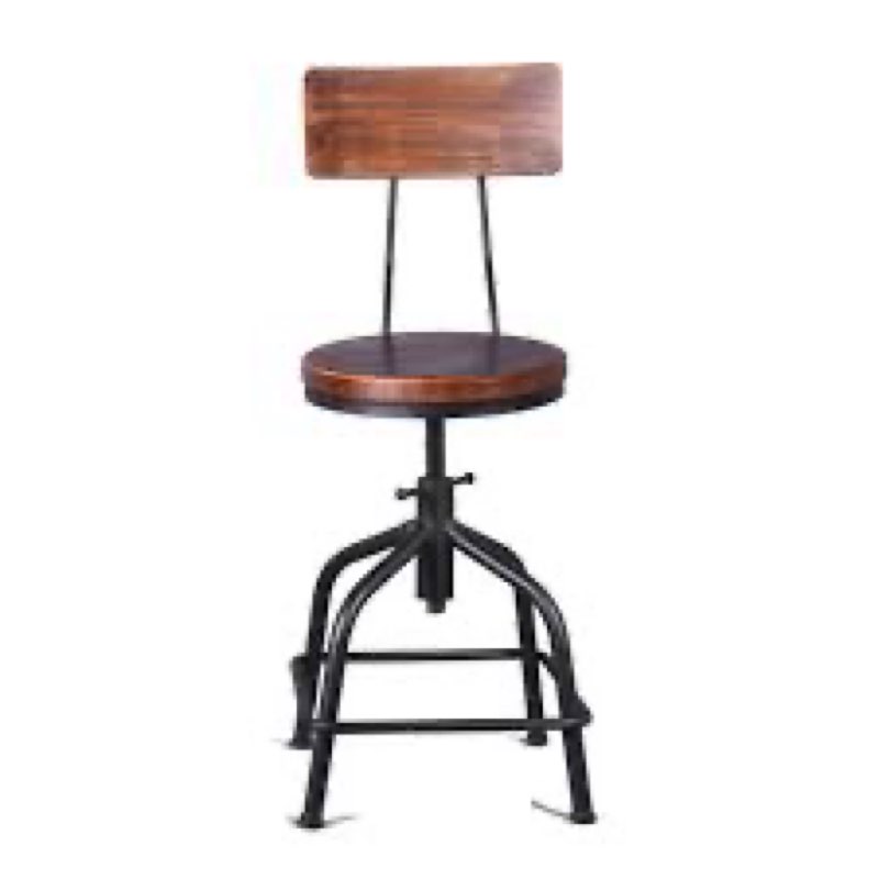Topower Farmhouse Kitchen Stool, Industrial Counter Stool, Kitchen Deco Round Seat Standard Height Adjustable Swivel Bar Stools with Backrest Indoor House Design Wood Backrest Black Set of 1