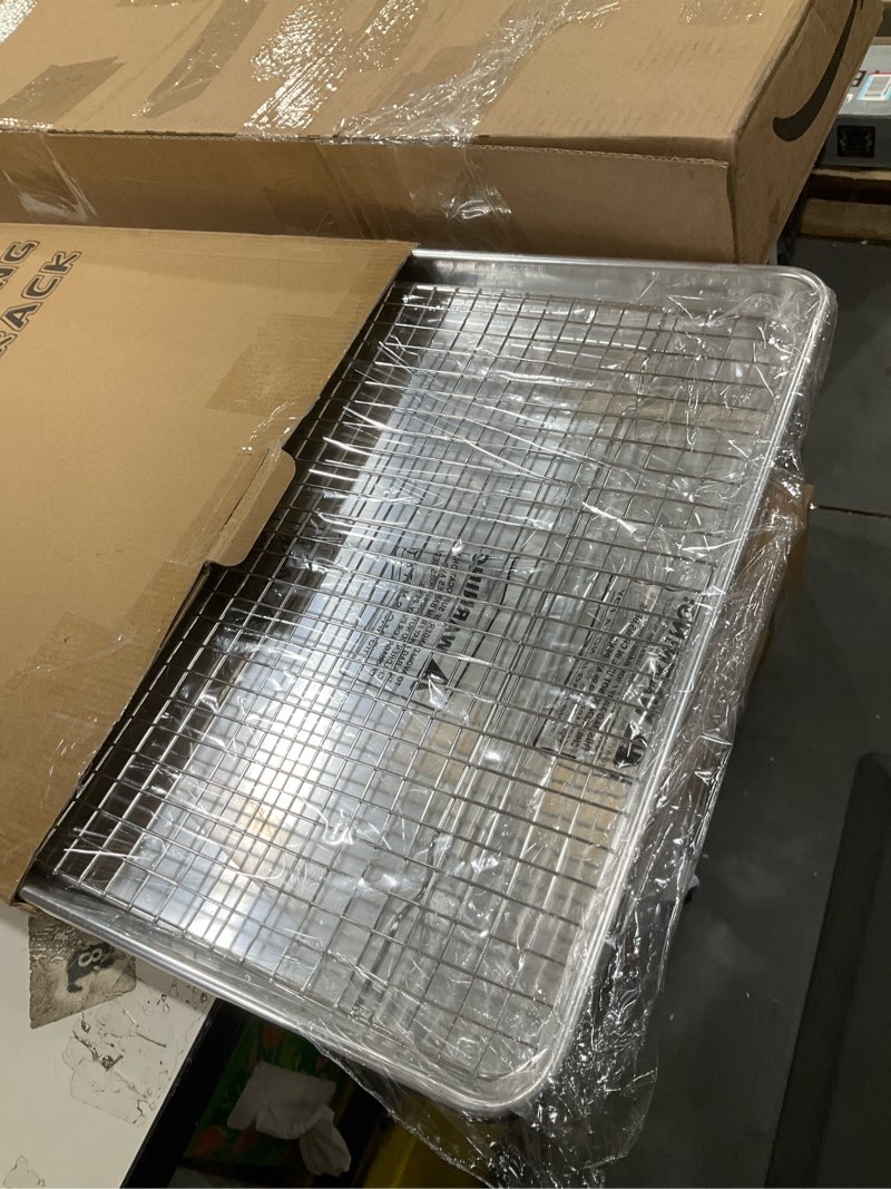Condition photo showing Good Condition for 24 inch baking sheet pans with rack set, natural aluminum cookie sheet, extra large commercial quality baking sheet pan set, warp resistant nonstick thick cookie tray pans for baking, roasting