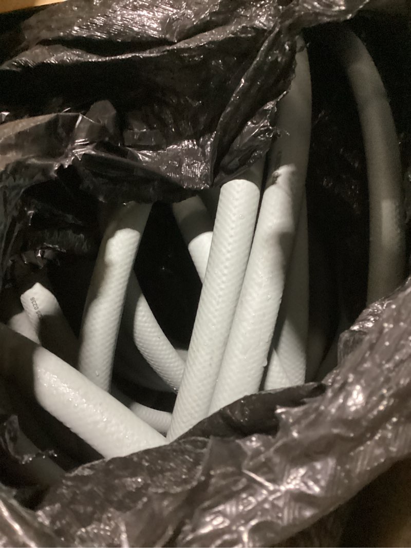 Condition photo showing As Is for flexzilla colors garden hose 5/8 in. x 75 ft., lightweight all-weather water hose, durable and flexible, leak-free connections, slate gray standard grip 75ft slate grey