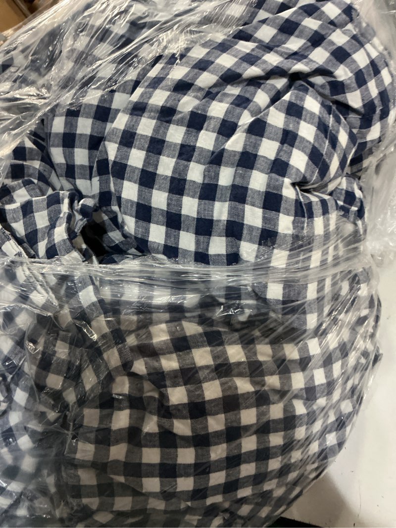 Condition photo showing Good Condition for european linen gingham duvet cover set, king/cal king, navy