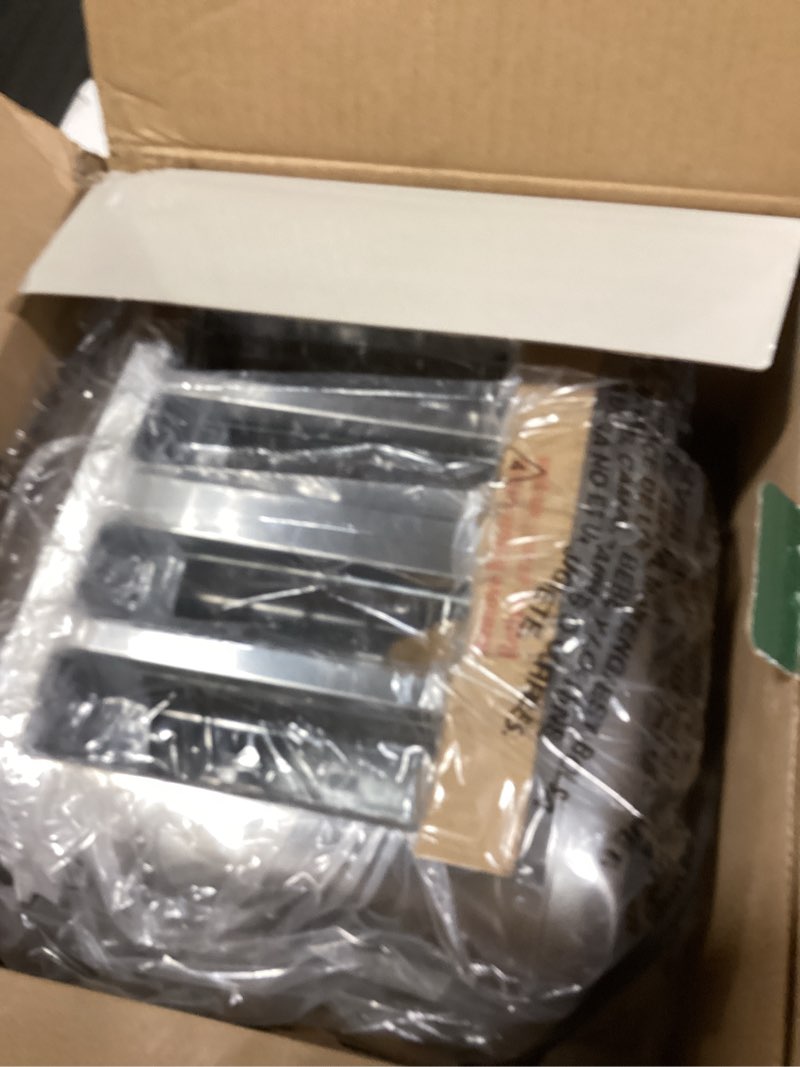 Condition photo showing New/Like New for cuisinart 4 slice compact stainless steel toaster with extra-wide slots for bread, french toast, bagels & pastries, defrost & reheat functions, cpt-180p1, brushed stainless, removable crumb tray