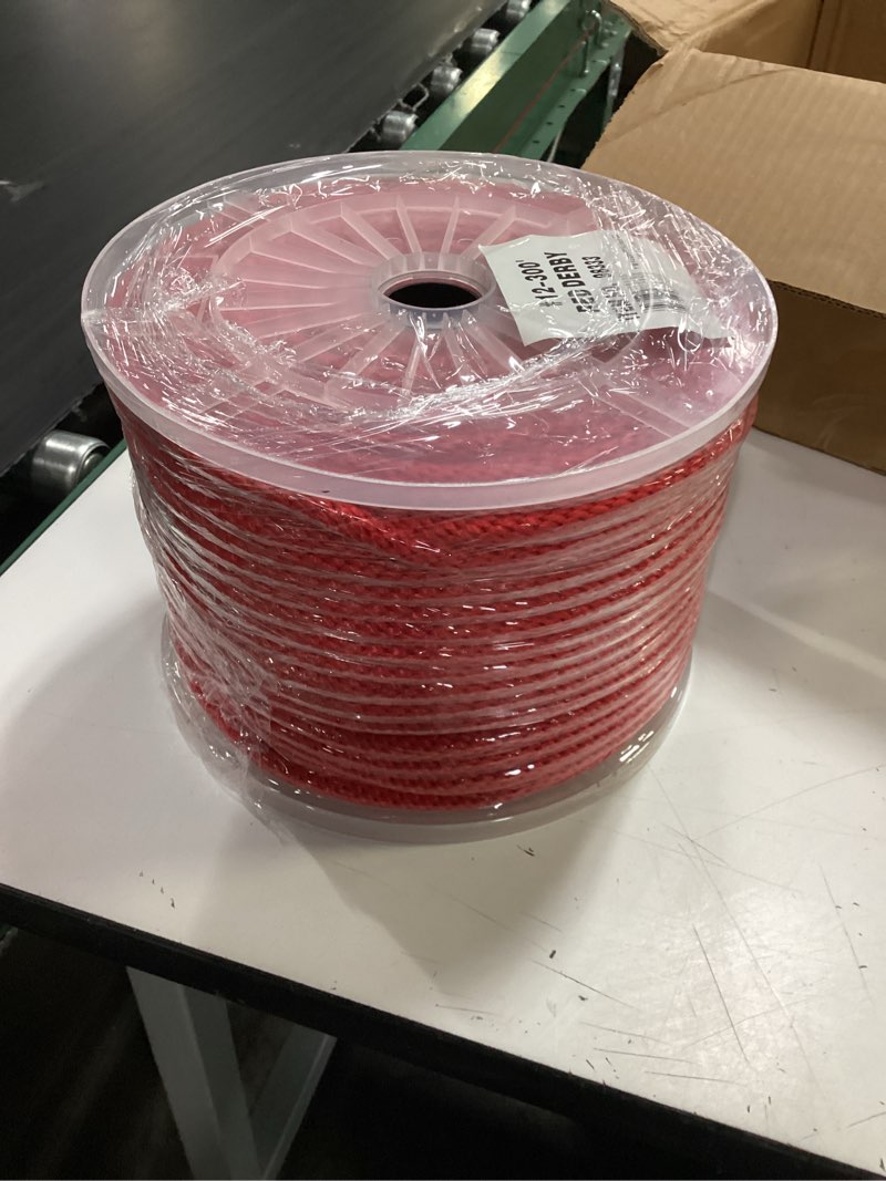 Condition photo showing New/Like New for t.w evans cordage co. 98333 3/8-inch by 300-feet solid braid propylene multifilament derby rope, red