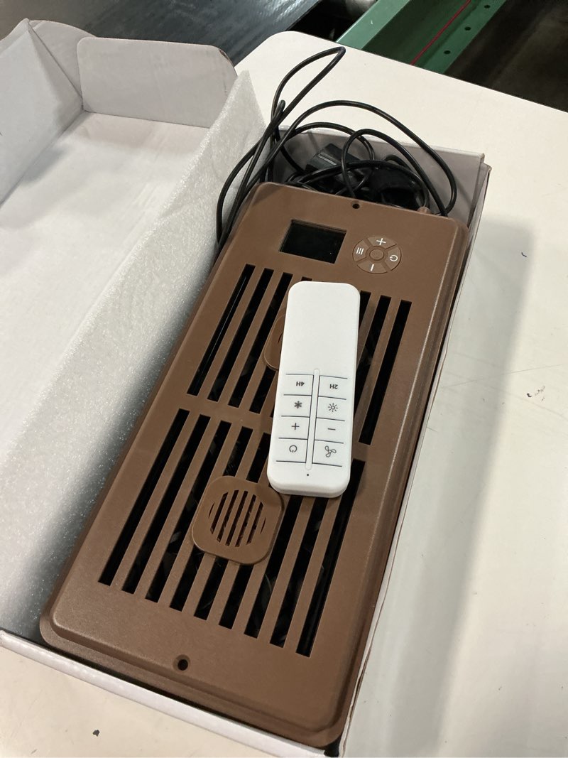Condition photo showing Good Condition for smart register booster fan for 4" x 12" vents, 10-speed ac heating cooling vent fan with 2 scent diffuser slots & remote, 3 modes, lcd screen, thermostat control, ideal for home, bedroom (brown)