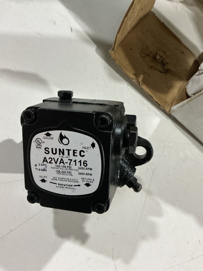 Condition photo showing As Is for 100 psi at 3 gph a2va-7116 single stage oil fuel pump
