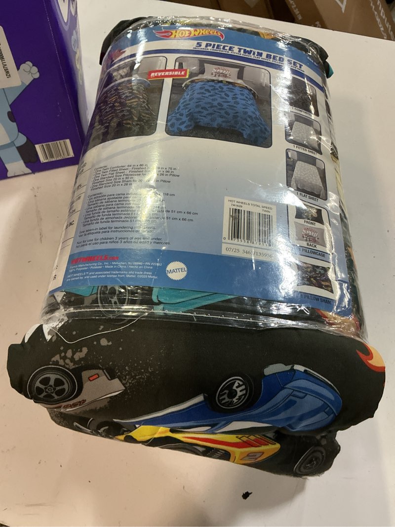 Condition photo showing As Is for hot wheels kids bedding super soft comforter and sheet set with sham, 5 piece twin size, (officially licensed product) by franco hot wheels 5 piece twin size
