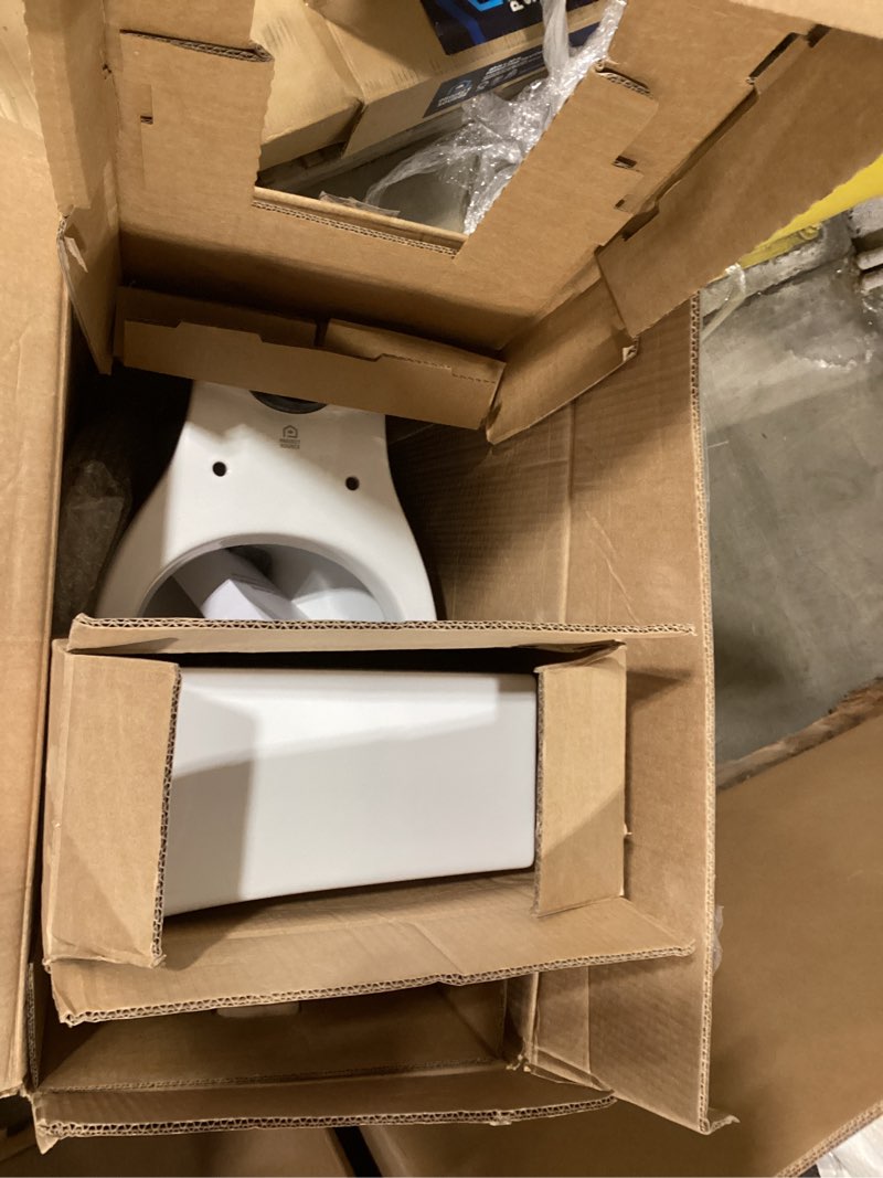 Condition photo showing Good Condition for project source palazzo white elongated chair height 12-in rough-in watersense 1.6 gpf dual flush soft close 2-piece toilet