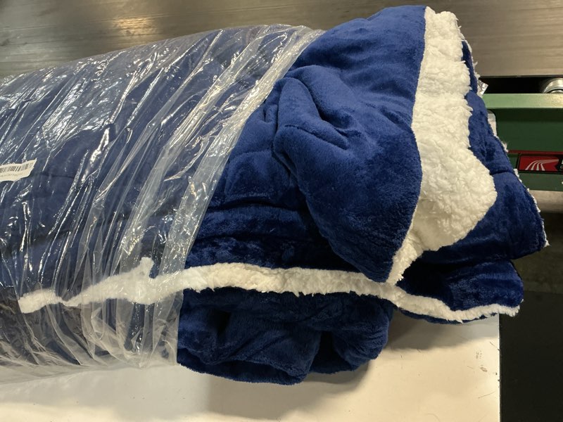 Condition photo showing Good Condition for elegant comfort reversible, solid sherpa throw blanket, all-season blanket- super soft, cozy and plush- decorative throw, perfect for lounging, 50 x 60 inches, sherpa throw royal blue 50 x 60 solid royal blue