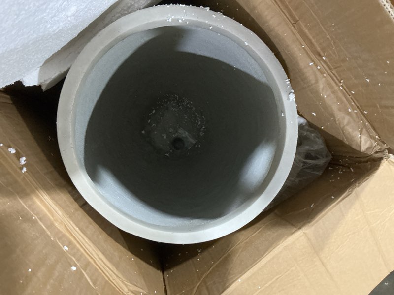 Condition photo showing Good Condition for kante 21.7" h weathered concrete tall planter, large outdoor indoor decorative pot with drainage hole and rubber plug, modern round style for home and garden weathered concrete 21.7"h pots