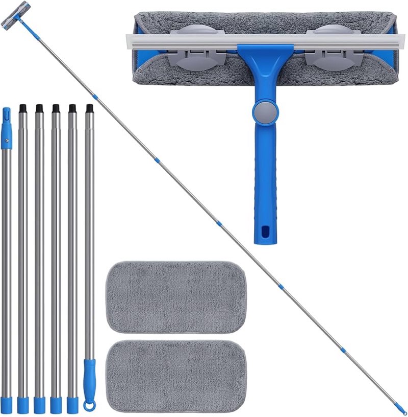 Mitclear 20 Feet+ High Reach Window Squeegee, 2-in-1 Window Cleaner Tool with 15.5Ft Extension Poles