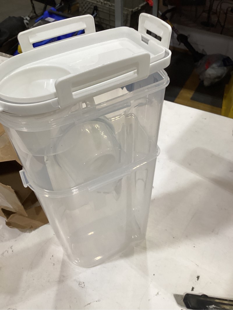 Condition photo showing New/Like New for 2 pcs cat litter storage container with airtight lid and handle cat litter storage bin with spout sealable heavy duty bucket