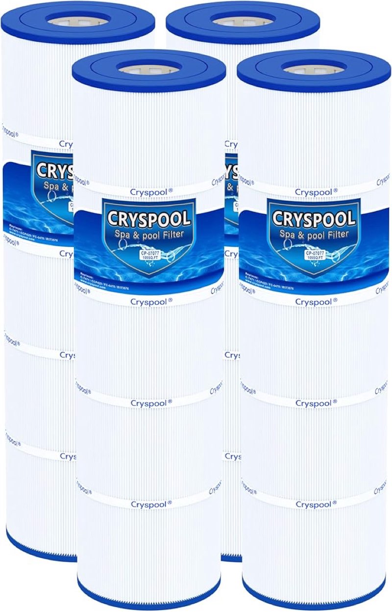 cryspool® 07077 filter compatible with ccp420, clean and clear plus 420, pcc105-pak4, r173576, c-7471, 178584, 817-0106, fc-6470, 4×105 sq. ft pool filter cartridges, 4 pack