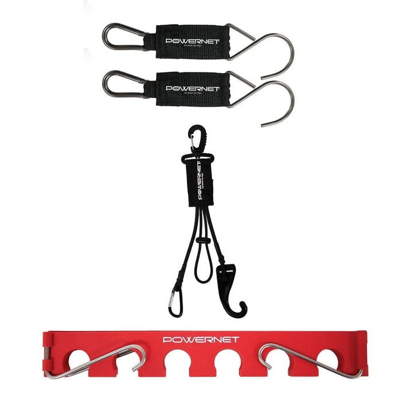 PowerNet Dugout Bundle, Includes Softball & Baseball Bat Fence Rack, Multi-Clip Gear Hanger & Two Ho