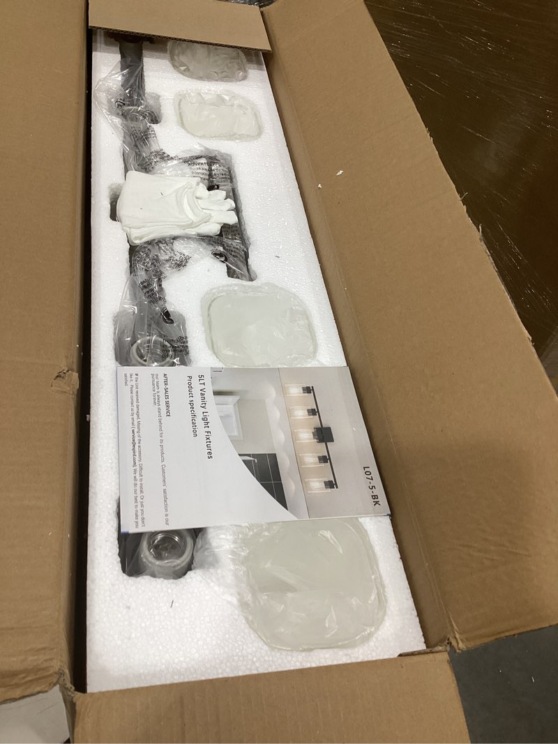 Condition photo showing Good Condition for 5 light bathroom vanity light - brush nickel bathroom light fixtures square design & ul certification, 31 inch long light fixtures over mirror for bedroom & restroom 5 light brush nickel