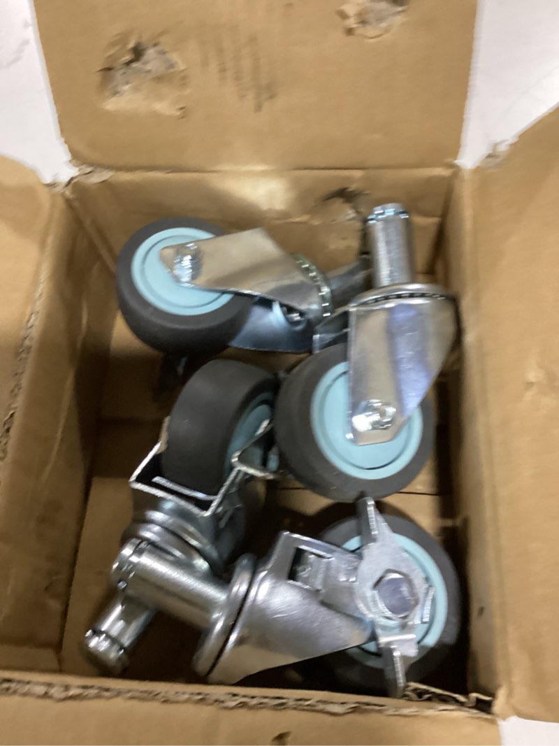 Condition photo showing New/Like New for rilidri 3-inch caster for wire shelving racks, heavy duty scaffolding wheel with brake, set of 4 metro shelving replacement wheels(.864" x 2-3/16") grey(4 brakes) 3 inch