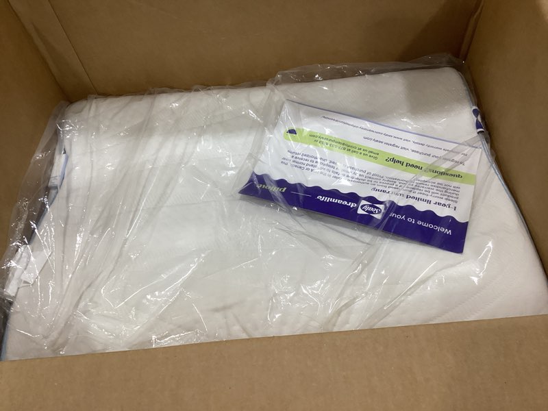 Condition photo showing As Is for sealy dreamlife standard size contour memory foam pillow with surface guard technology, removable machine-washable cover, 1 year limited warranty