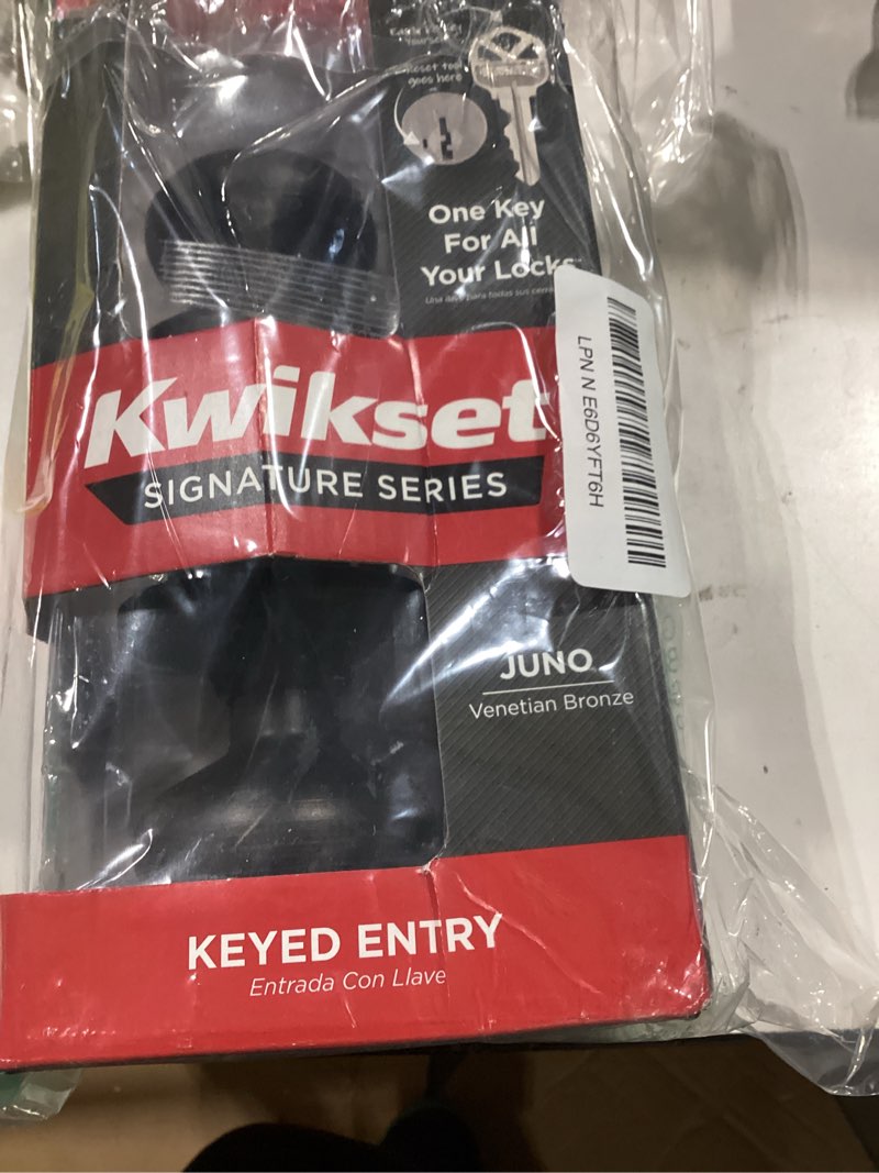 Condition photo showing Good Condition for kwikset juno entry door knob with lock and key, secure keyed handle exterior, front entrance and bedroom, venetian bronze, pick resistant smartkey rekey security and microban venetian bronze 1 pack keyed entry