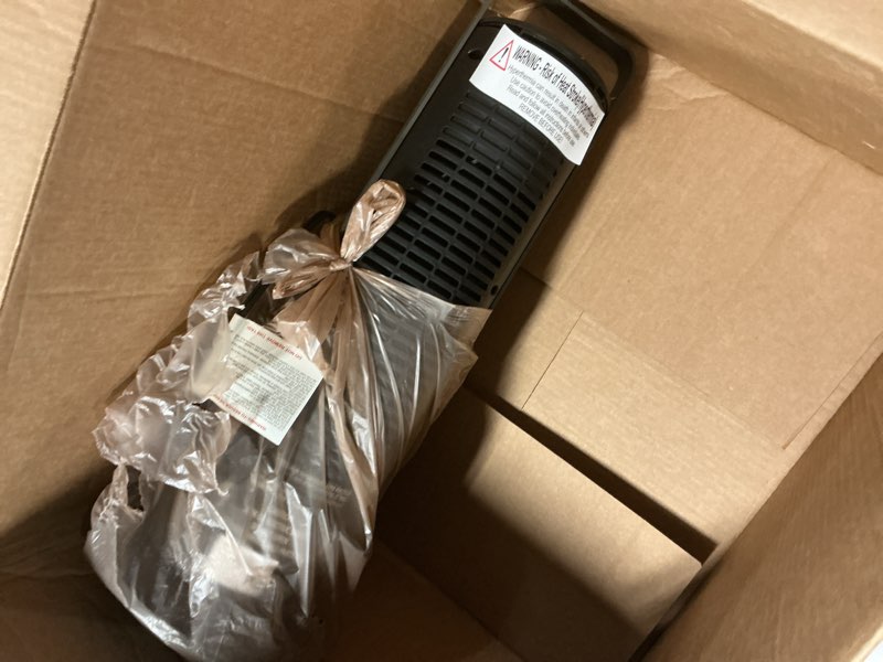 Condition photo showing As Is for space heater for indoor use large room, 1500w portable office heater, 120° oscillation, ptc ceramic with thermostat and remote, 12h timer, 3 modes, fast safety heat for home bedroom black