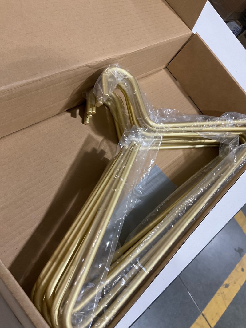 Condition photo showing Good Condition for premium matte gold aluminum coat hangers 10 piece set, 16.5” extra smooth & durable metal shirt dress hanger,aluminum alloy hanger,clothing support,clothing hang golden elegant hanger?10?