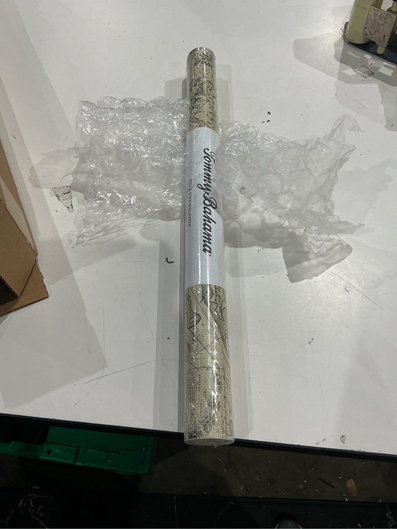 Condition photo showing Good Condition for tommy bahama - peel and stick designer wallpaper, premium novelty wallpaper for bedroom, powder room, kitchen, self adhesive, vinyl, 30.75 sq ft coverage (charted course collection, parchment)