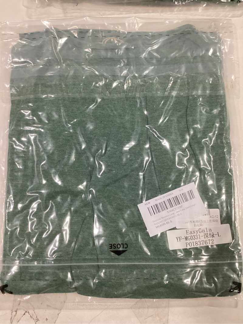 Condition photo showing New/Like New for EasyGala Women's Long Sleeve Deep V Neck Tops Wrap Ruched Slim Fit Shirts Button Side Blouse Sexy Fall Outfits 2025 Dark Green X-Large