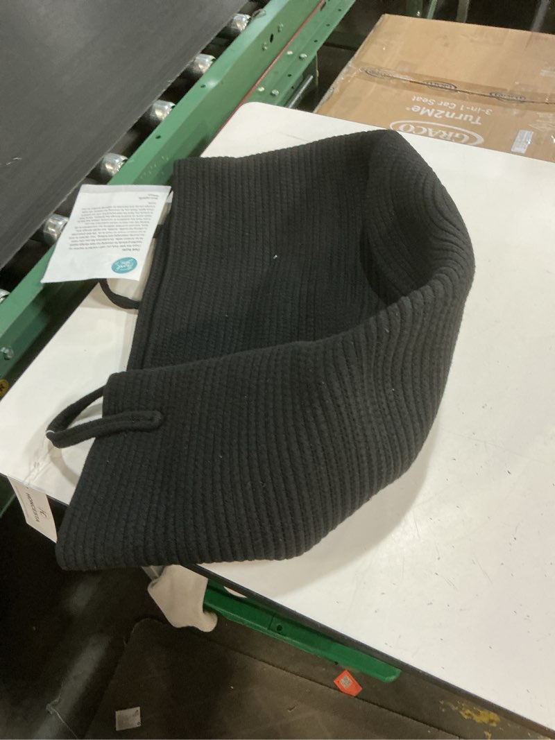 Condition photo showing Good Condition for honcesta 18" x 14" large black basket with lid, cotton rope storage basket for blanket, toy, pillow, towel, living room bedroom storage bin, wicker woven all black organizing bin with cover full black