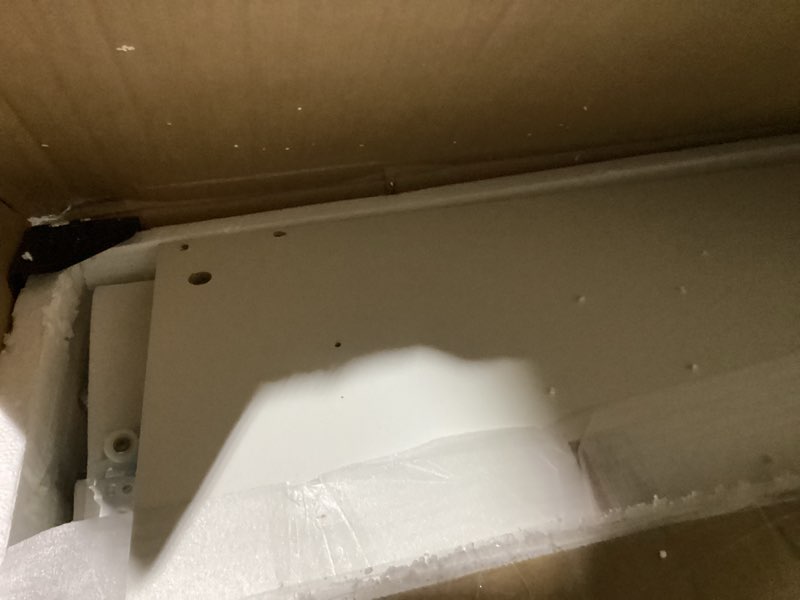 Condition photo showing Good Condition for Makeup Vanity Desk with Smart LED Mirror & Charging Station, 35.4" White Vanity Table Set with Cushioned Stool, 4 Drawers & Hairdryer Rack, Modern Bedroom Dressing Table-White