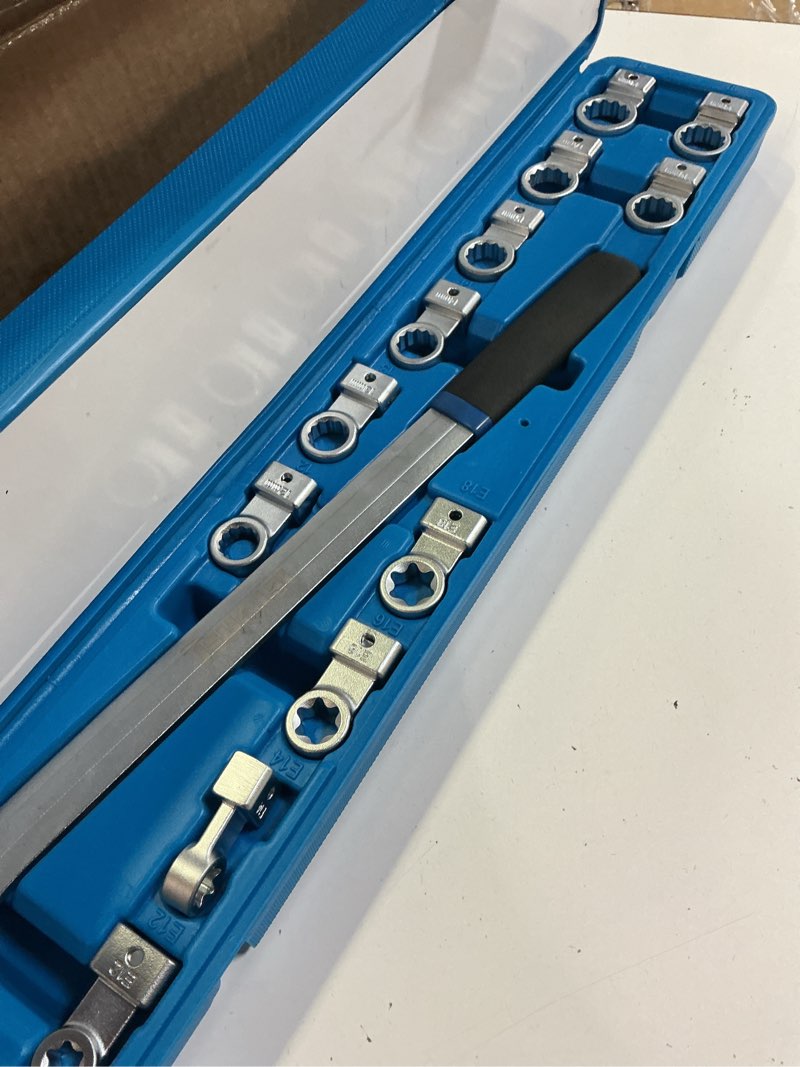 Condition photo showing Good Condition for 15pcs universal auxiliary idler belt tensioner pulley removal tool kit, 12-point 12-19mm (0.47"-0.74") serpentine belt tension pulley wrench set, engine timing belt tensioning nut bolt screw remover