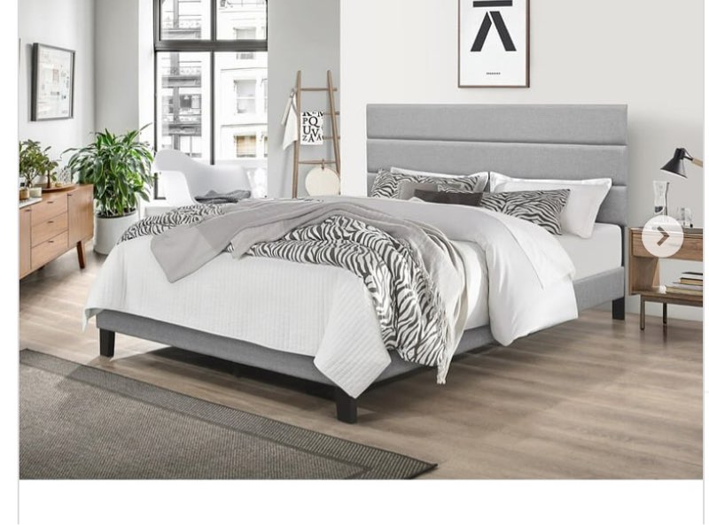 ( incomplete) HMD Akron Upholstered King Platform Bed, Gray 