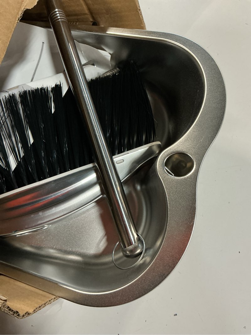 Condition photo showing Good Condition for voowo broom with dustpan combo set, 46" stainless steel broom and dustpan set for home, heavy duty dust pan with long handle, broom for sweeping indoor and outdoor, kitchen broom and dust pan (black)